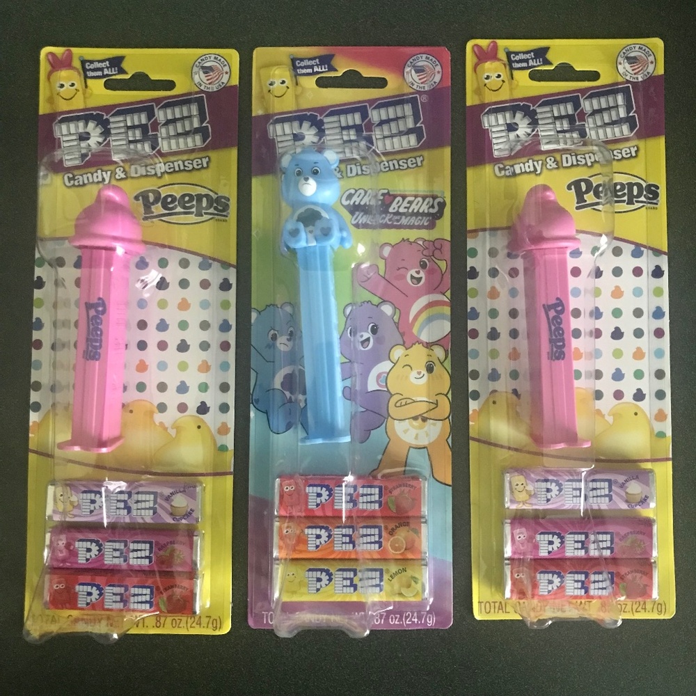 PEZ Candy & Dispenser Care Bears Blue (1) Peeps (2) Bundle New Collectible